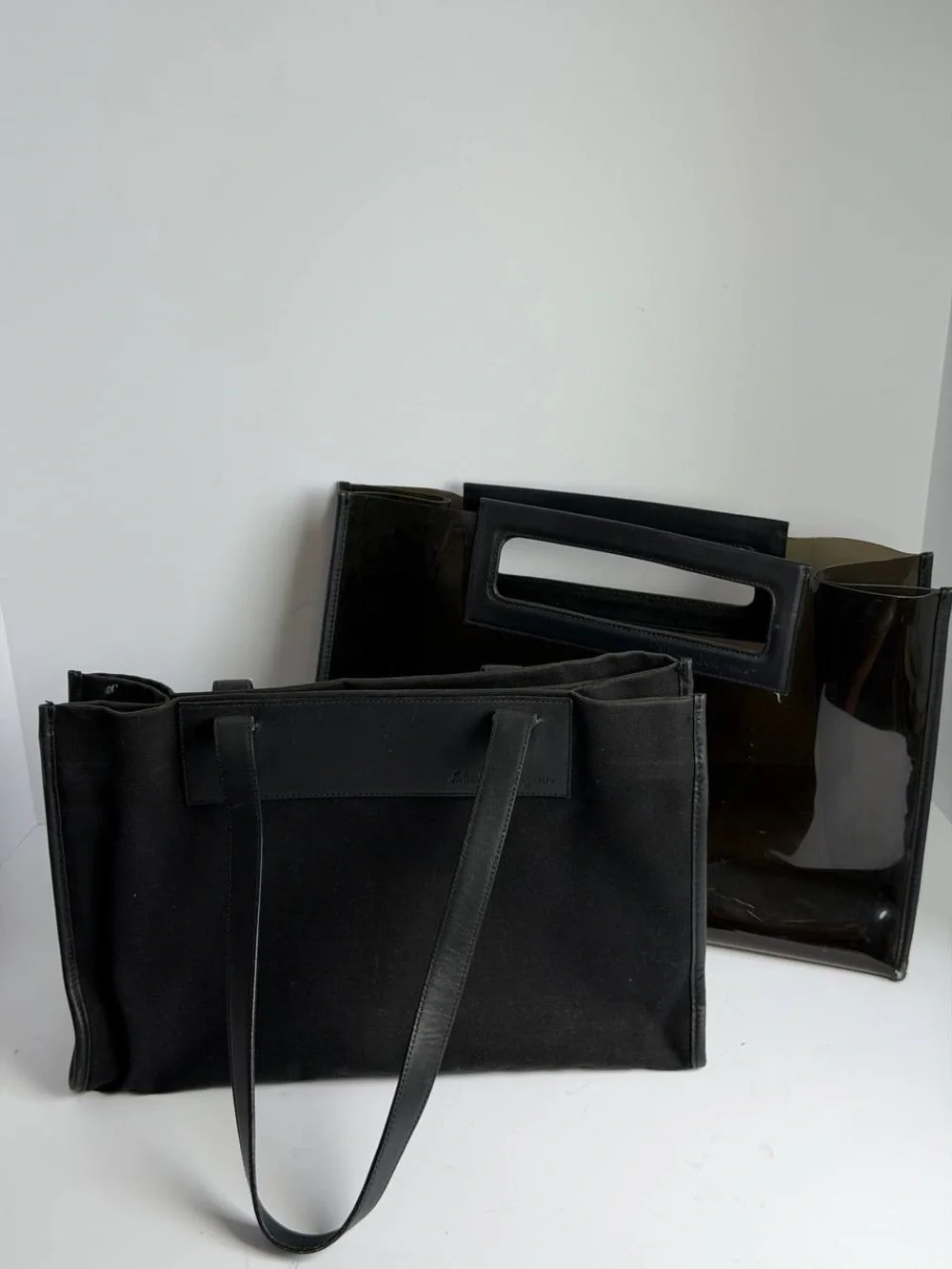 Salvatore Ferragamo 2-Way Black PVC and Leather Tote Bag